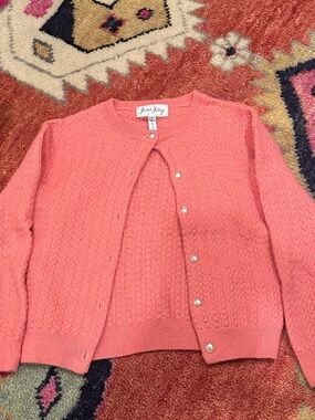 Rachel Riley Coral Pink Cable Knit Pearl-Button Cardigan